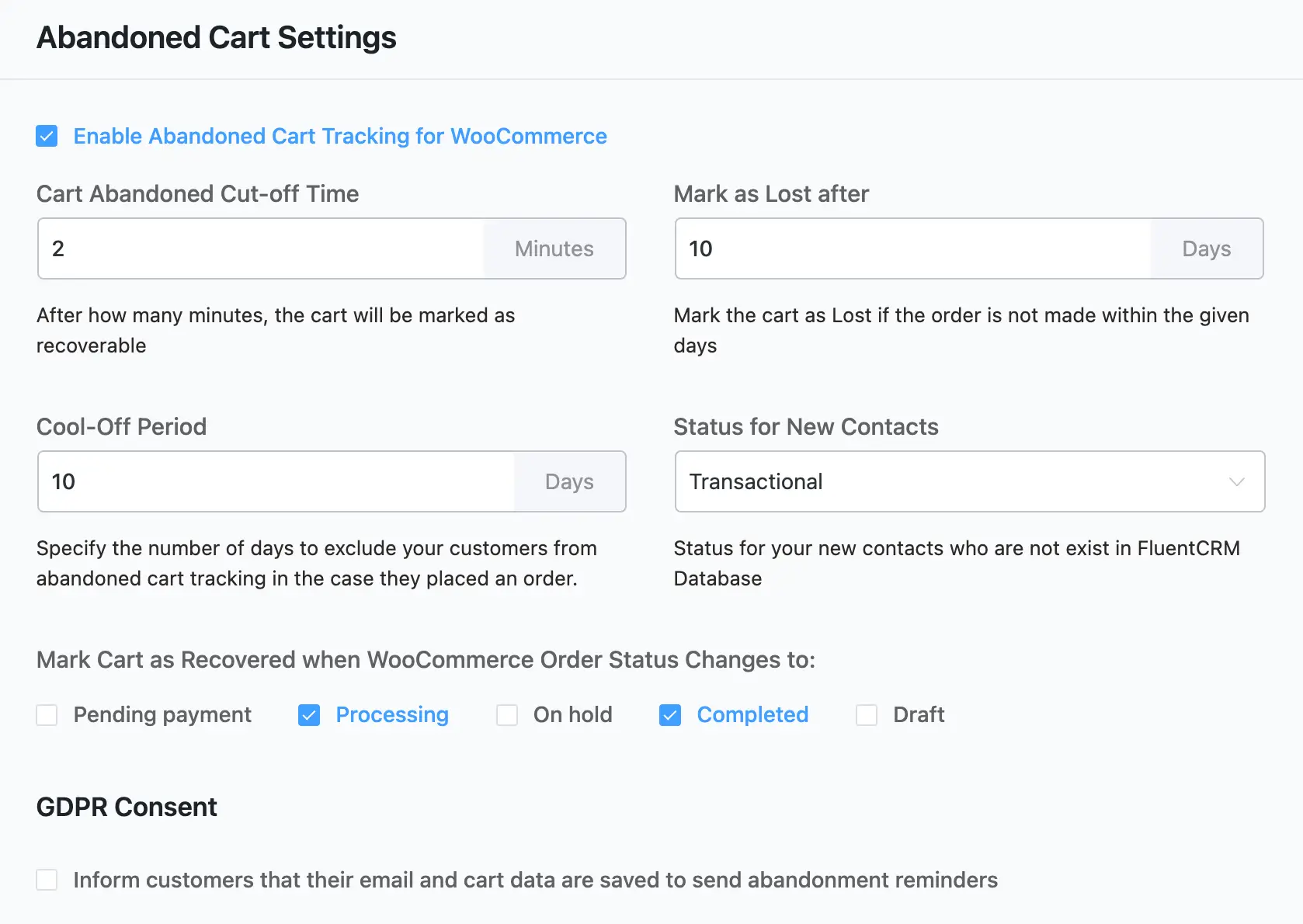 abandoned cart configuration